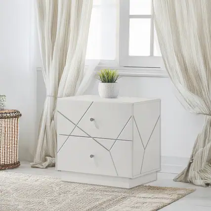 Front. Tiramisubest - Ultra Modern Nightstand with 2 Drawers, White High Gloss Finish, Contemporary Bedroom Cabinet - White.