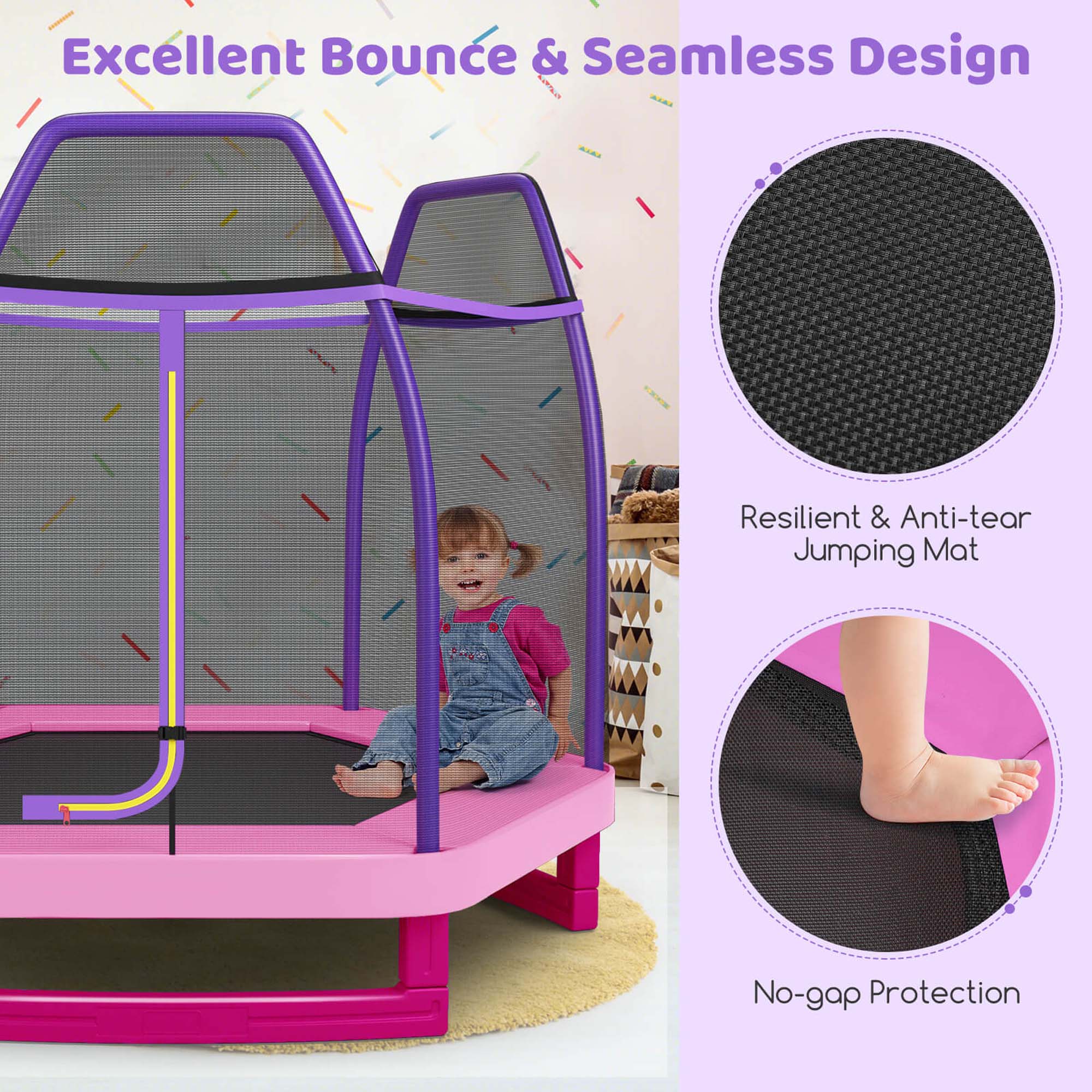 Excellent Bounce & Seamless Design

Resilient & Anti-tear Jumping Mat

No-gap Protection