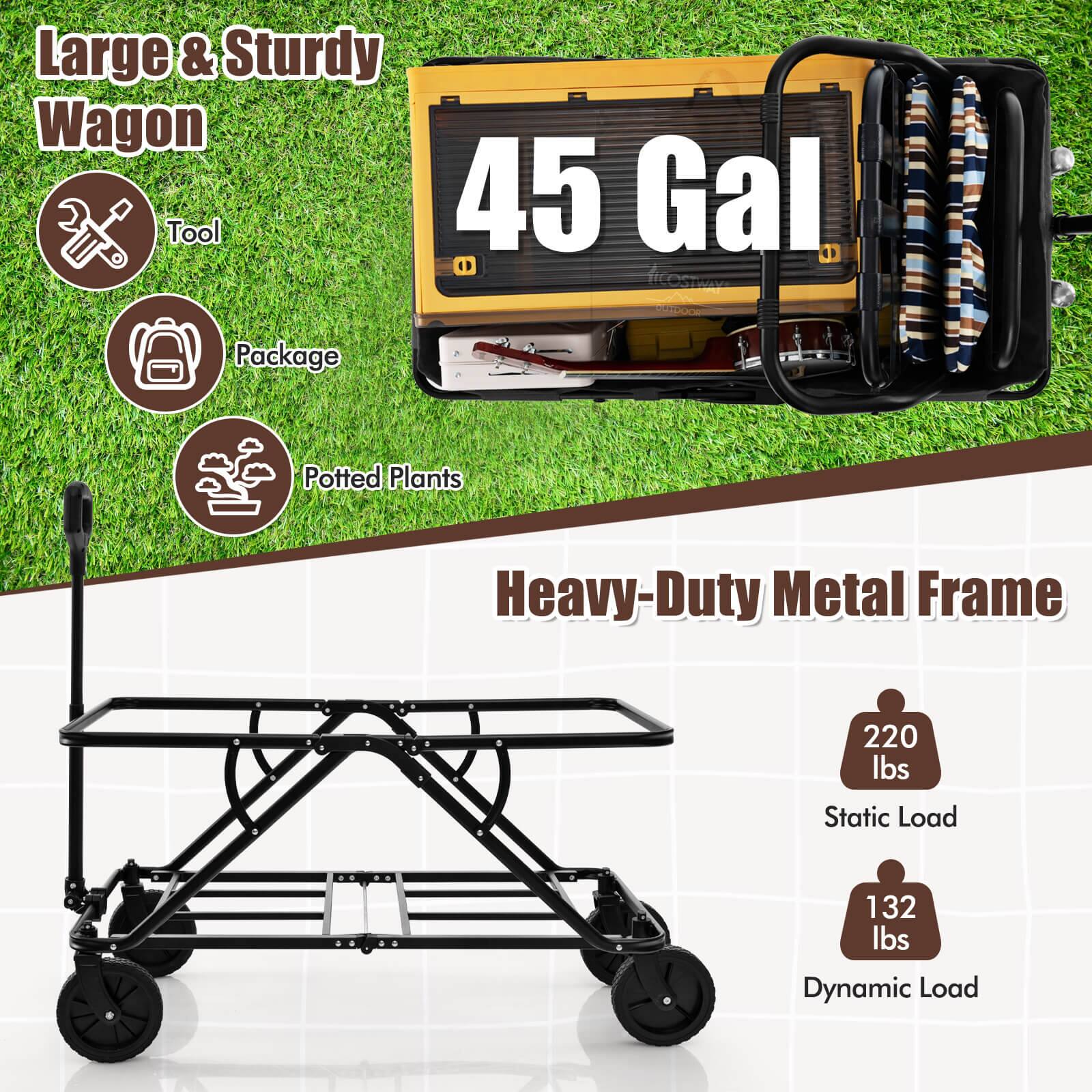 Large & Sturdy Wagon Tool 45 Gal DYNAMIC LOAD 132 lbs Static Load 220 lbs Potted Plants Heavy-Duty Metal Frame