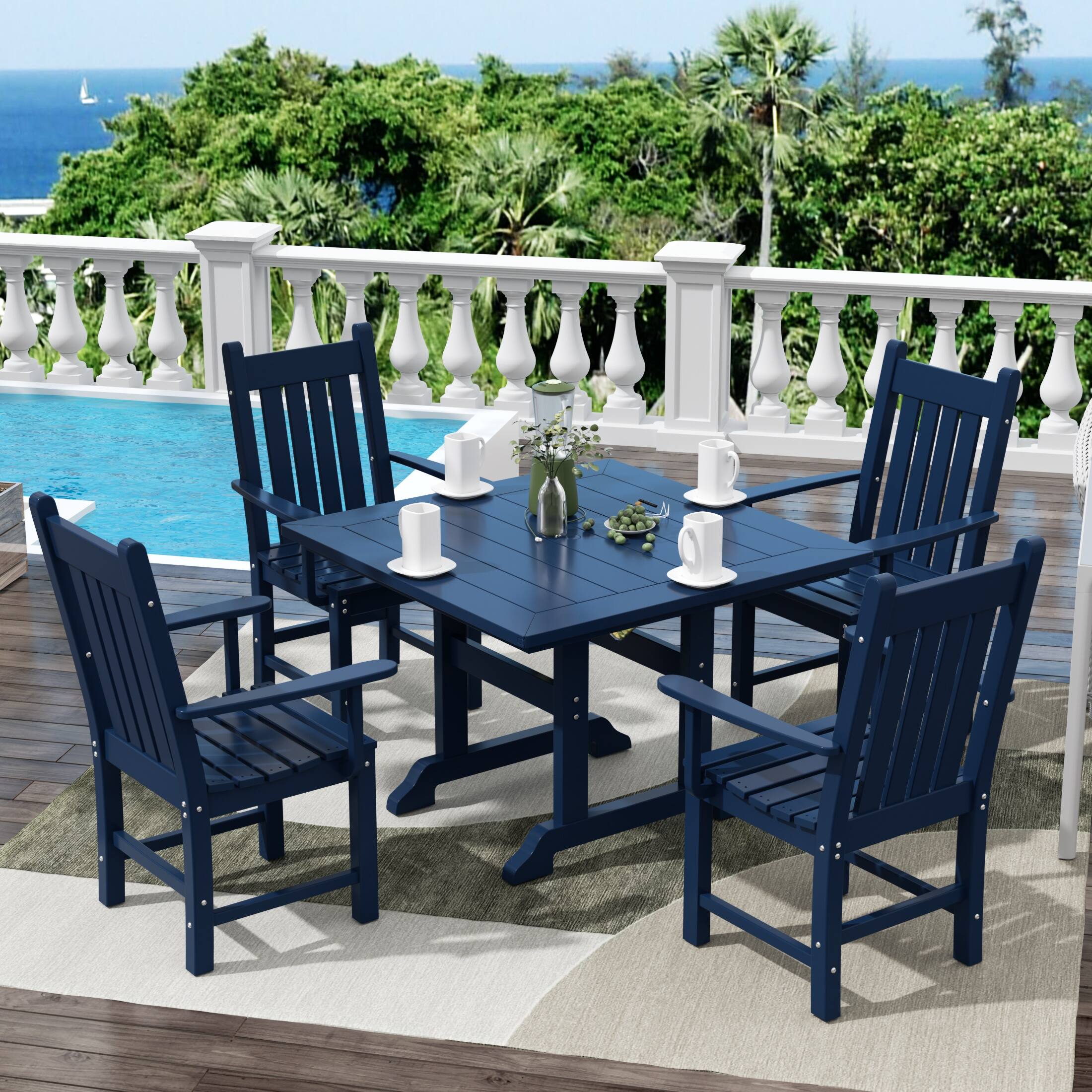 Angle. WestinTrends - WestinTrends Malibu 5 Piece Outdoor Patio Dining Set Outdoor Square Table and Armchair Set - Navy Blue.
