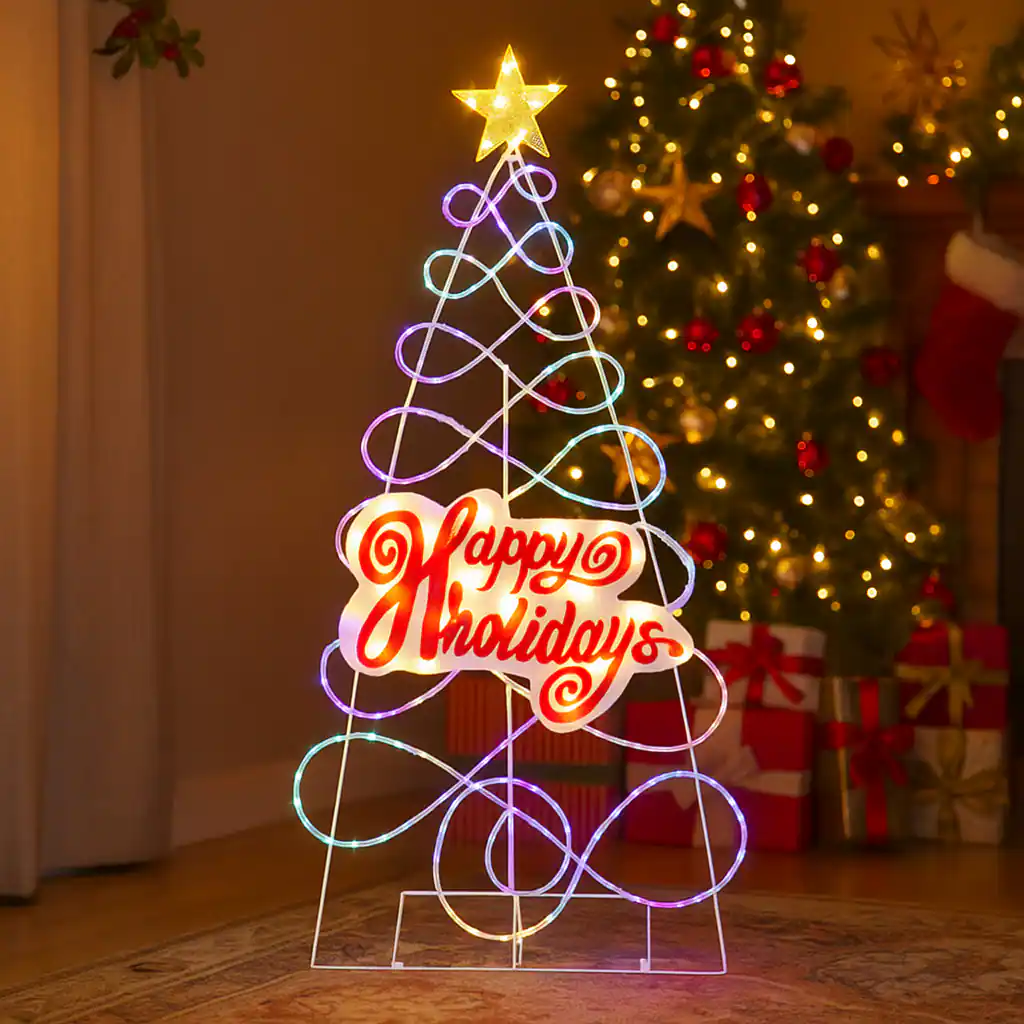 Front. BreeBe - 5.6FT Outdoor Holiday Tree – Multicolor LED Lights with 6 Modes - Multicolor.