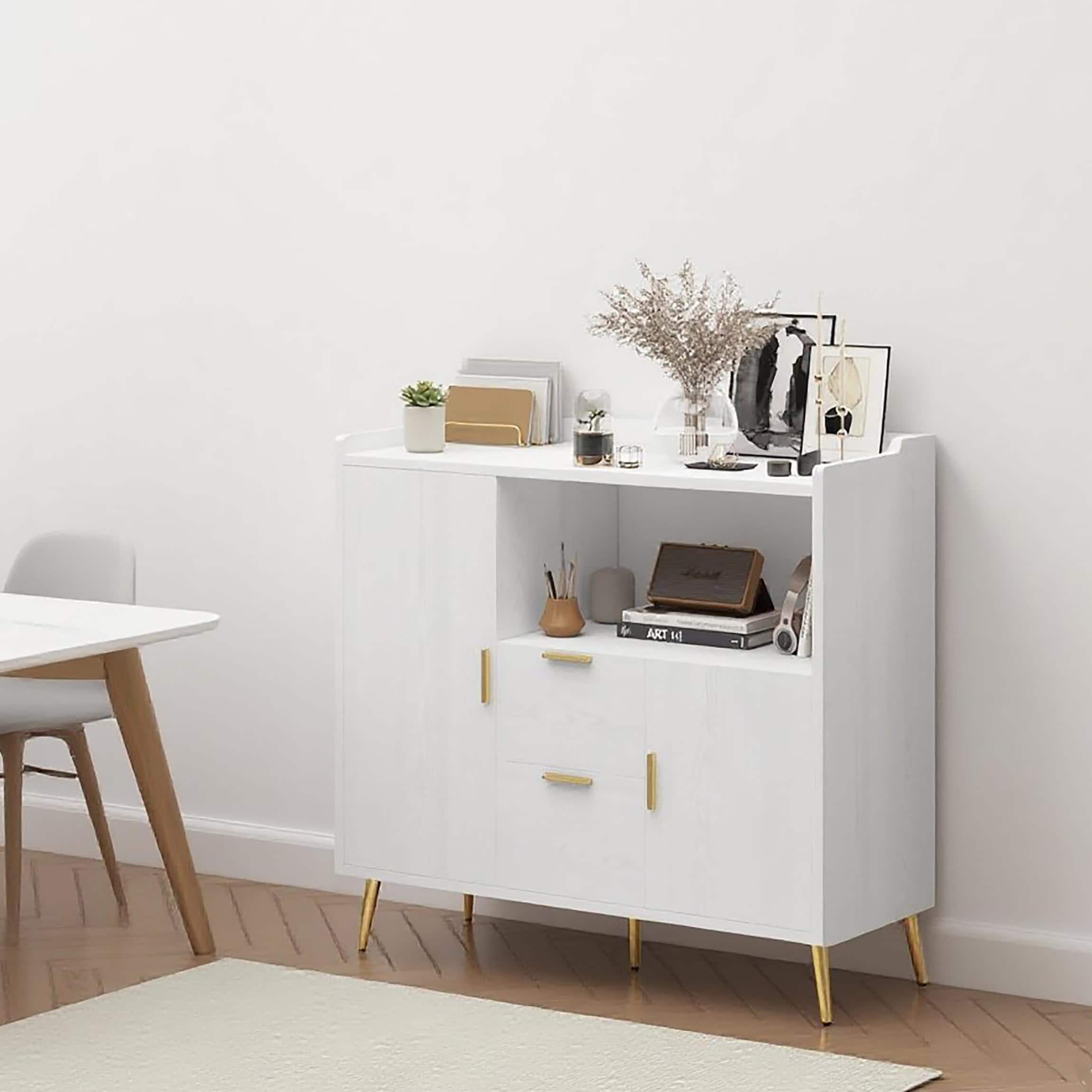 Acekool - 40" Buffet Sideboard with Storage, Kitchen Storage Cabinet, Microwave Cabinet, Coffee Bar Cabinet with 2 Drawers - White