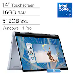 Dell - Inspiron 14 7440 14" WUXGA 2-in-1 Touchscreen Laptop - Intel Core 7 with 16GB Memory - 512GB SSD - Windows 11 Pro - Blue