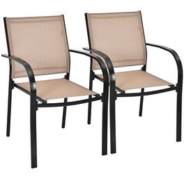 Costway - Set of 2 Patio Dining Chairs Stackable with Armrests Garden Deck - Brown,Black