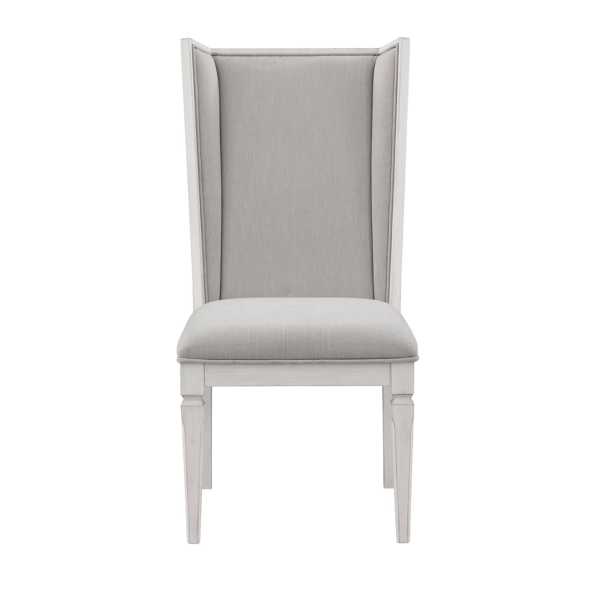 Left. GOODSILO - Modern Linen Upholstered Side Chair with Wooden Frame, Set of 2 - Gray+White.