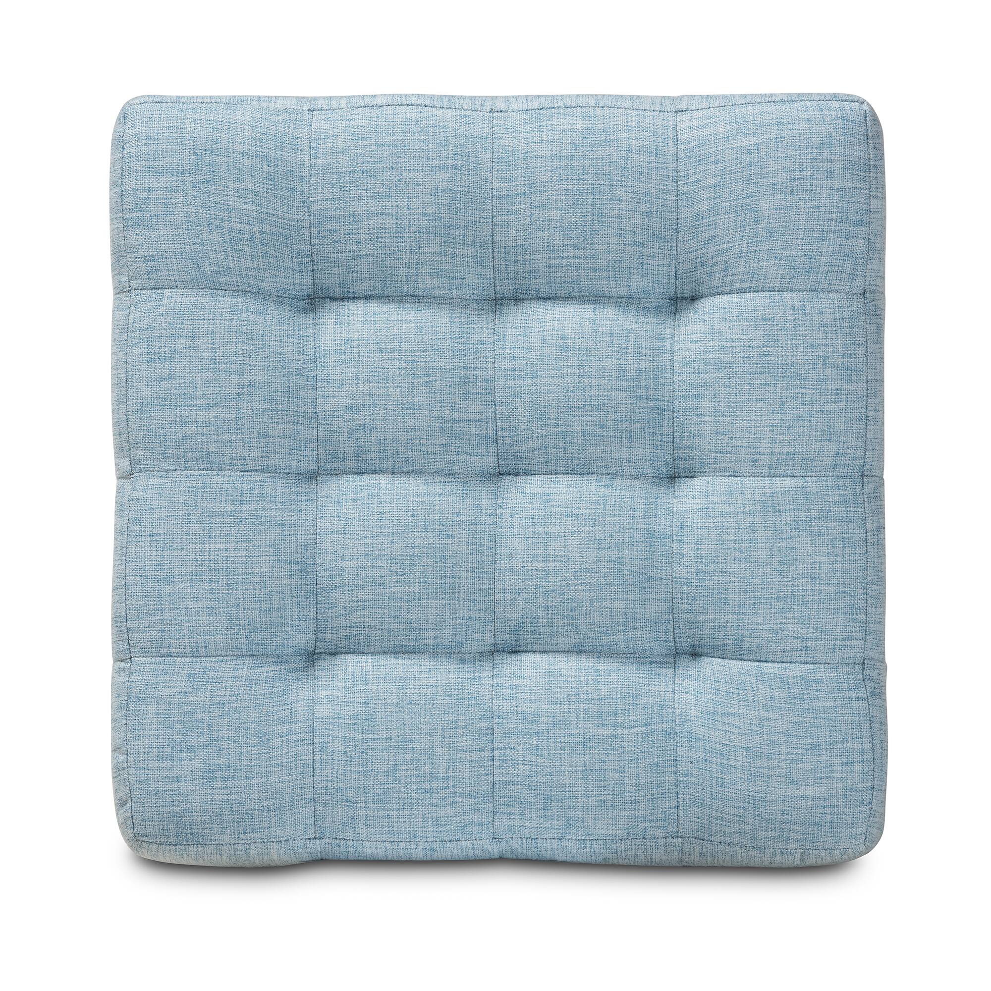 Left. Baxton Studio - Elladio Modern and Contemporary Fabric Upholstered Tufted Cube Ottoman Set - Light Blue.