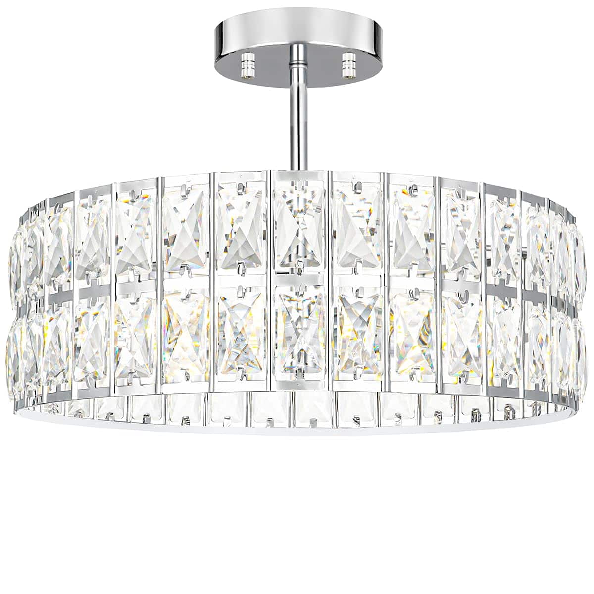 Earthley Blooms - Crystal Ceiling Light Fixture Modern Semi Flush Mount Chandelier Lighting For Hallway Kitchen Foyer Daz - Chrome 16in B