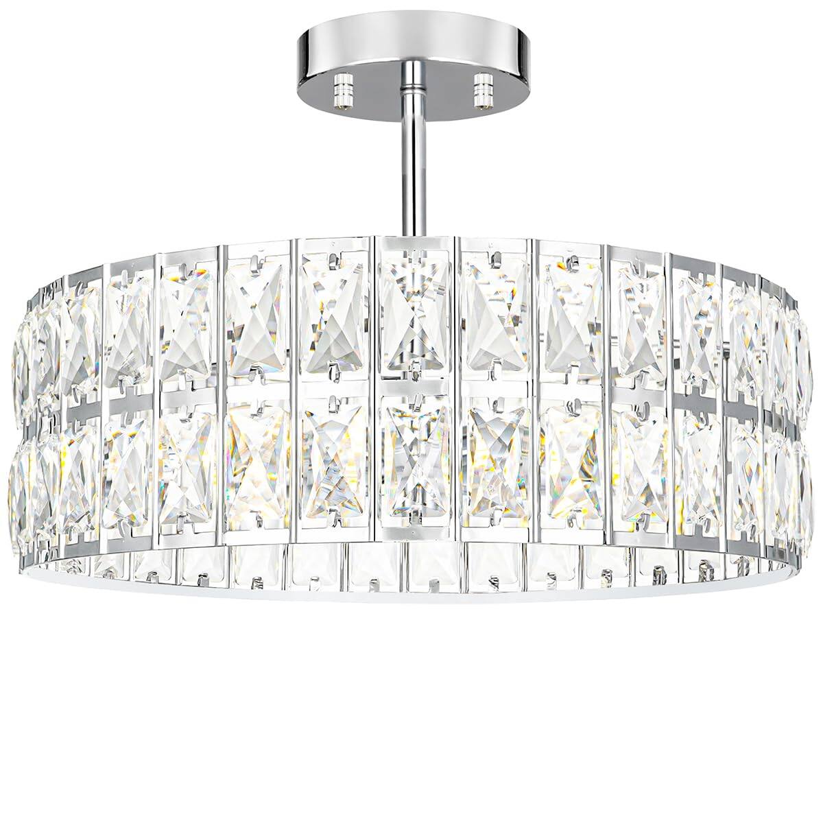 Front. Earthley Blooms - Crystal Ceiling Light Fixture Modern Semi Flush Mount Chandelier Lighting For Hallway Kitchen Foyer Daz - Chrome 16in B.