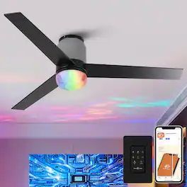 Parrot Uncle - 52" Modern 6-speed RGB Smart Hugger Ceiling Fan with LED Light and Remote, App Control - Matte Black