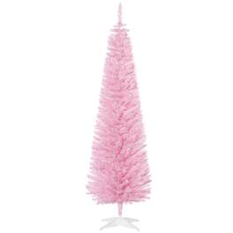 Homcom - Artificial Pencil Christmas Tree, Slim Xmas Tree with 390 Realistic Branch Tips and Plastic Stand - Pink