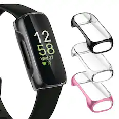 Front. Kitcheniva - Soft TPU Bumper Watch Case For Fitbit Inspire 3 / Inspire 2 /Inspire HR Pack Of 3 Black/Clear/Rose Pink - Black/Clear/Rose Pink.