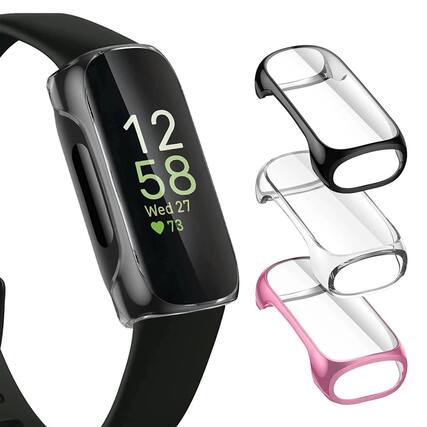 Front. Kitcheniva - Soft TPU Bumper Watch Case For Fitbit Inspire 3 / Inspire 2 /Inspire HR Pack Of 3 Black/Clear/Rose Pink - Black/Clear/Rose Pink.