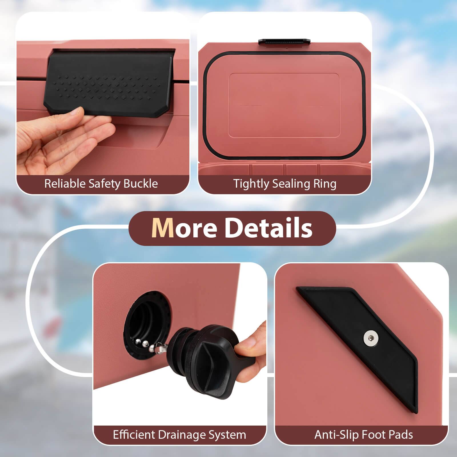 Reliable Safety Buckle  
Tightly Sealing Ring  
Efficient Drainage System  
Anti-Slip Foot Pads