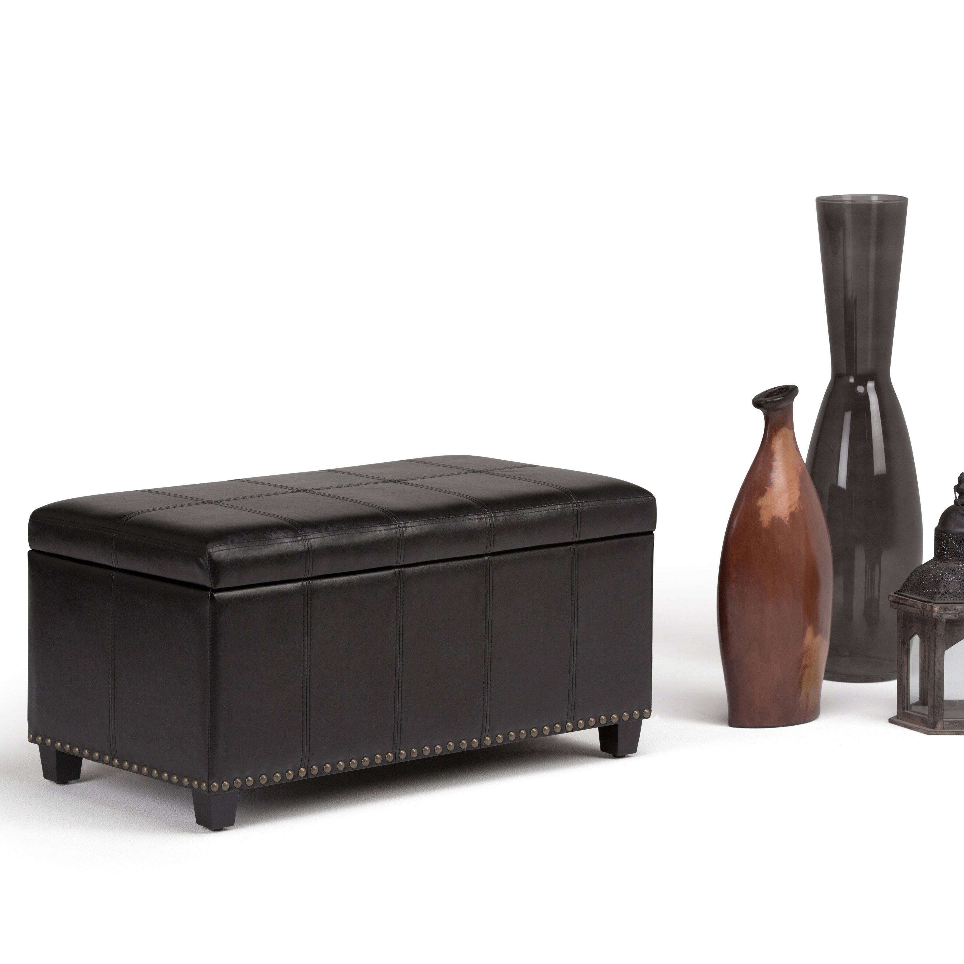 Alt View 11. Simpli Home - Amelia 34 inch Wide Transitional Rectangle Storage Ottoman Bench in Midnight Black Faux Leather - Midnight Black.