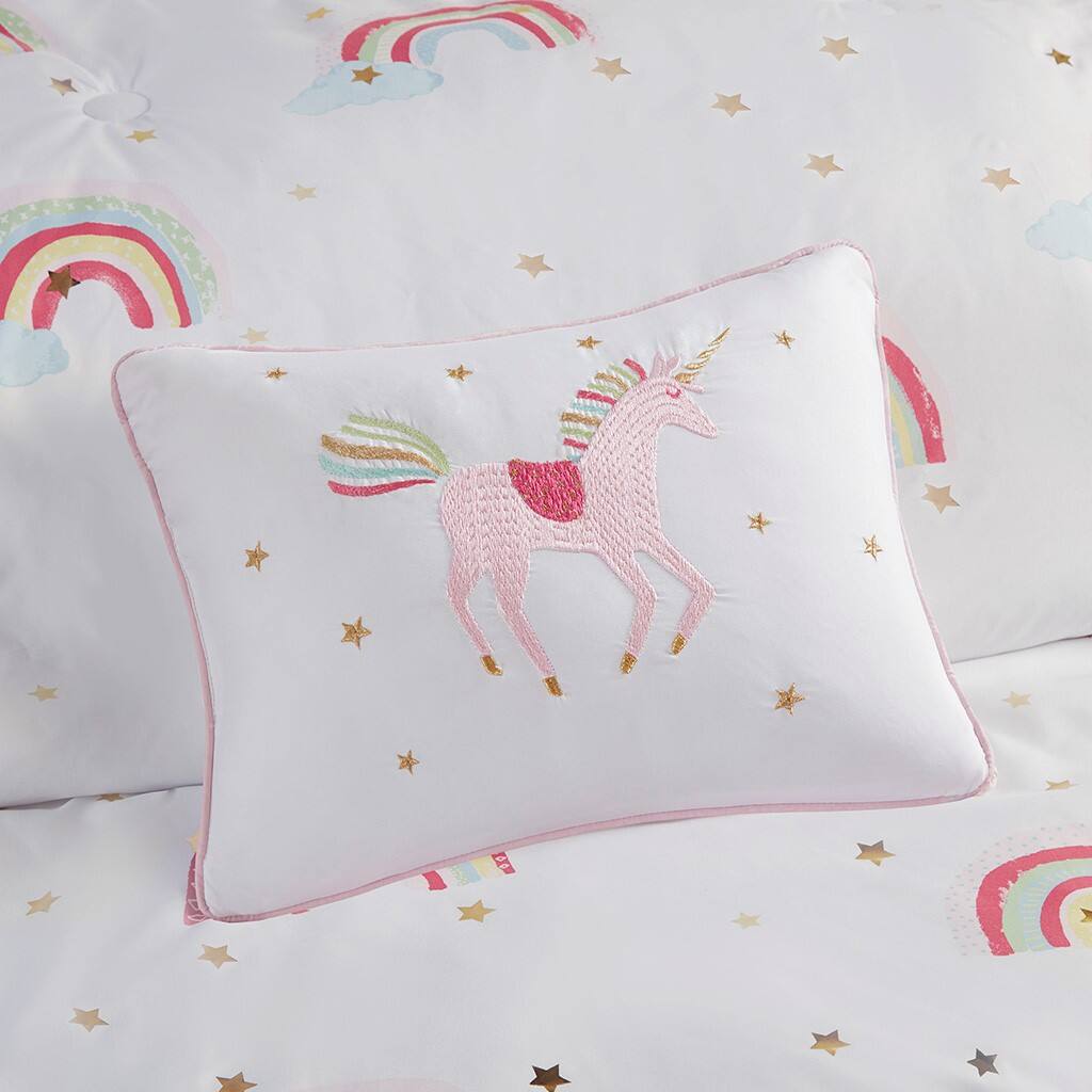 Alt View 2. Gracie Mills - Gracie Mills Thyme Rainbow and Metallic Stars Comforter Set with Coordinating Bed Sheets - White.