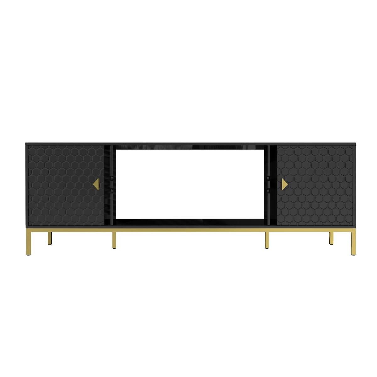 Angle. Loheer - Loheer 70 Inch Black TV Stand Heavy Duty Wood Media Console with Storage - Black.