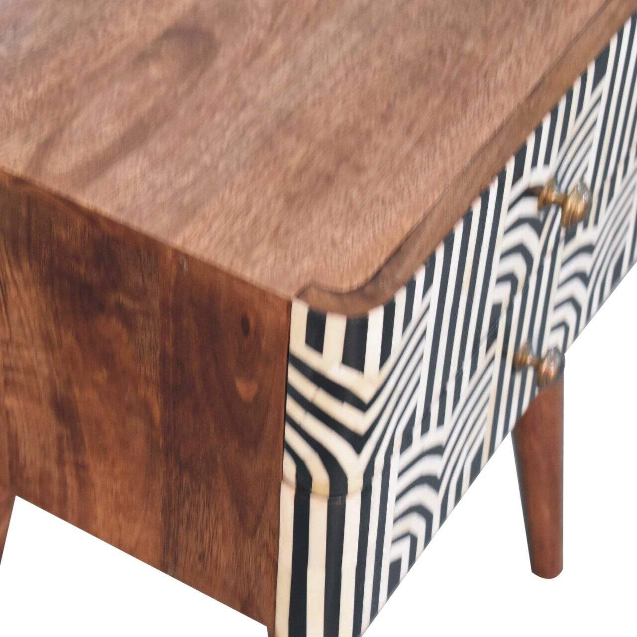 Alt View 1. Artisan Furniture - Artisan Furniture Solid Wood Honey Caramel Edessa Bone Inlay Bedside, 2 Drawers, Nordic Legs, Black and White - Caramel.