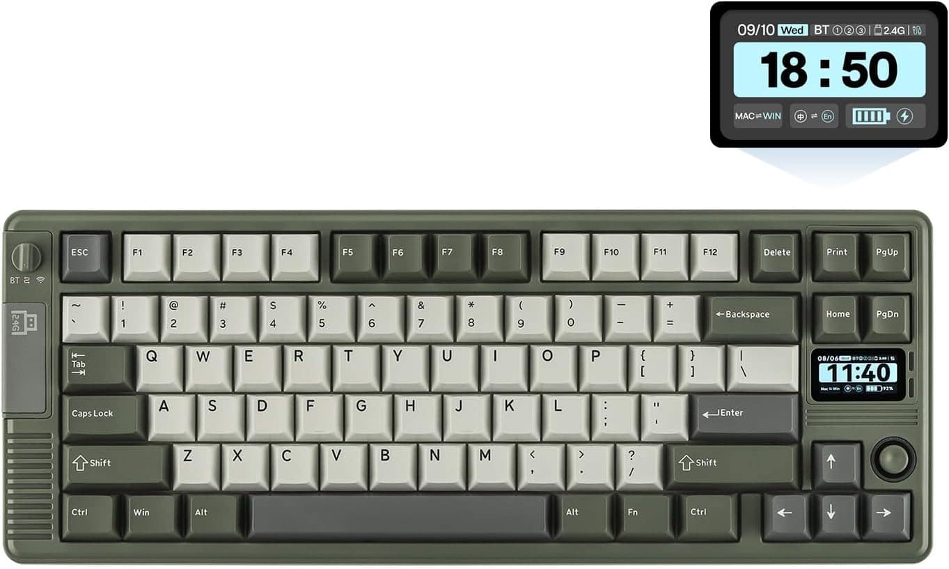 EPOMAKER - RT85 Wireless Mechanical Keyboard with Joystick & DIY Screen, 8000mAh ( Wisteria Linear) - Army Green
