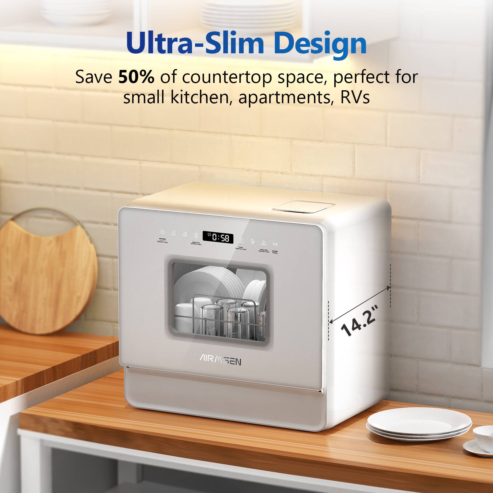 Ultra-Slim Design
Save 50% of countertop space, perfect for small kitchen, apartments, RVs

14.2" AIRMSEN