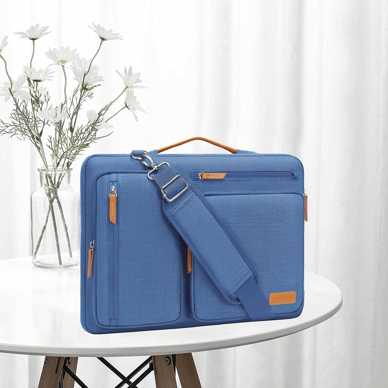 Left. mosiso - 360 Protective Laptop Shoulder Bag 15-15.6 inch Computer Messenger Bag for MacBook Pro 16 inch HP Dell Lenovo Asus - Cadet Blue.