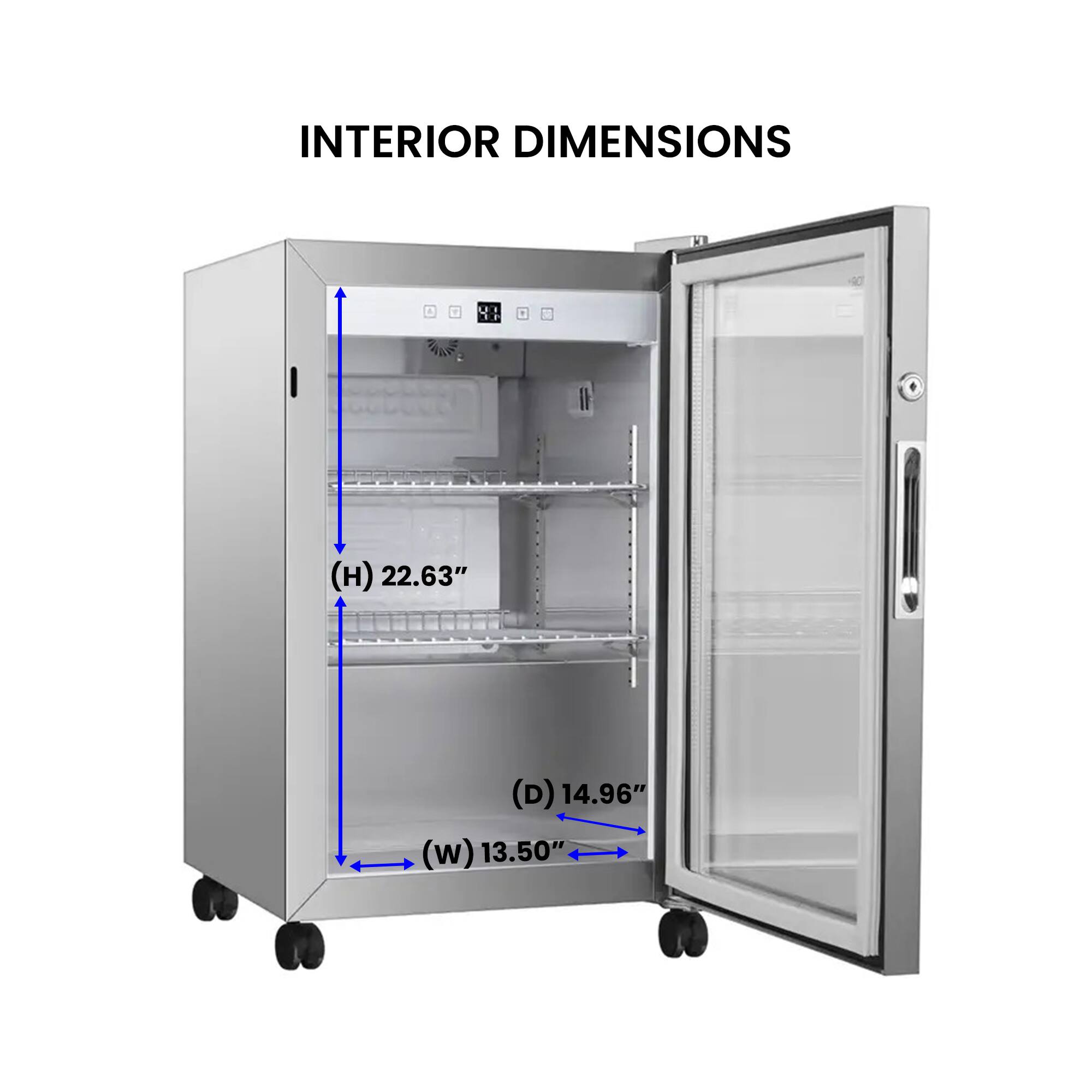 INTERIOR DIMENSIONS  
(H) 22.63"  
(D) 14.96"  
(W) 13.50"