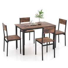 Front. Costway - 5 Piece Dining Table Set Industrial Style Kitchen Table & Chairs for 4 Brown - Rustic Brown.