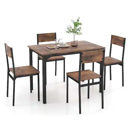 Front. Costway - 5 Piece Dining Table Set Industrial Style Kitchen Table & Chairs for 4 Brown - Rustic Brown.