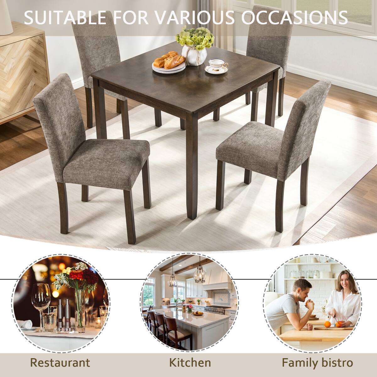 Loheer 5 Piece Dining Table Set for 4, Square Farmhouse Table with ...