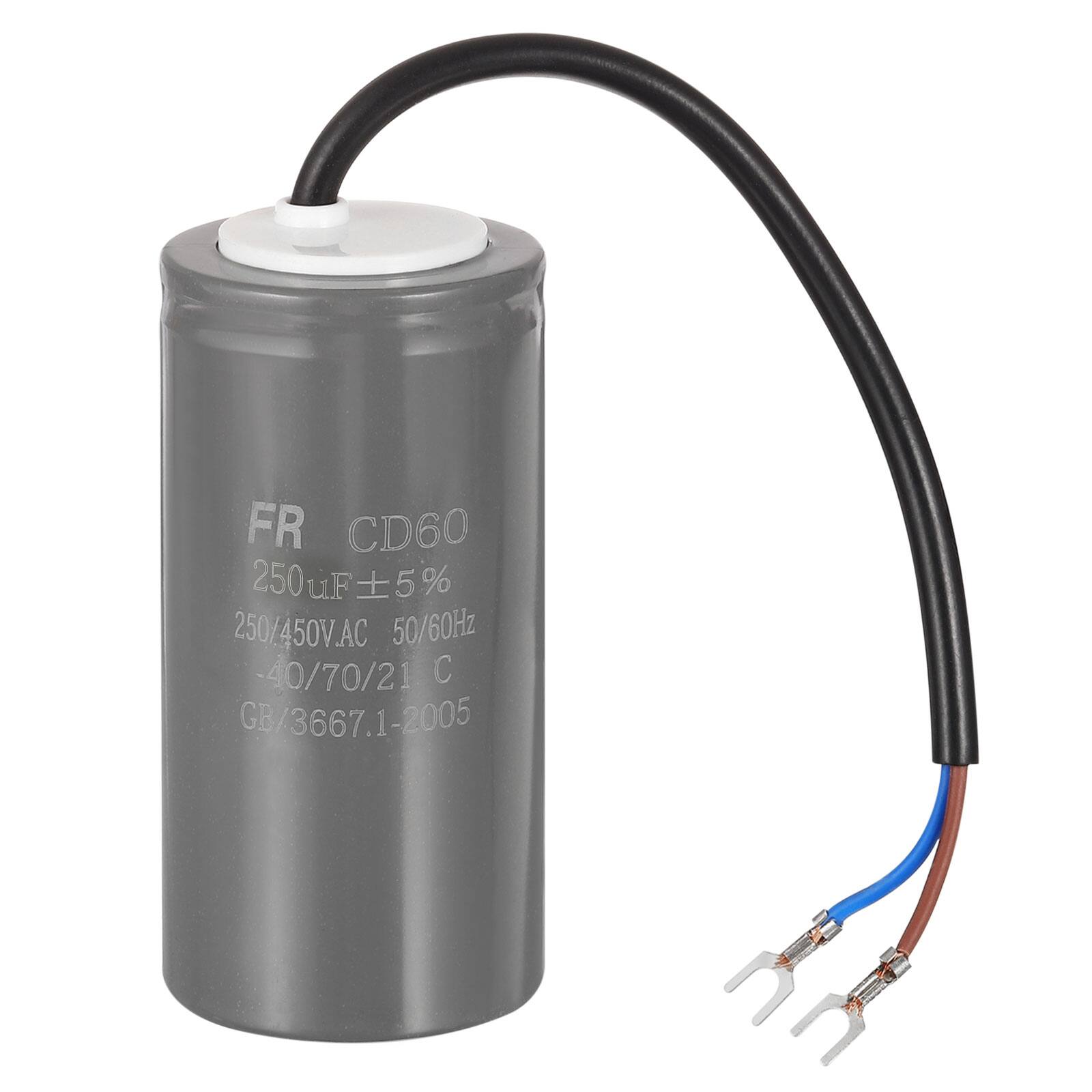 Unique Bargains - CD60 Run Capacitor 250uF 450V 5% Motor Starting with 2 Wires for Air Compressor Washing Machine - Gray price history on PriceWatchPro