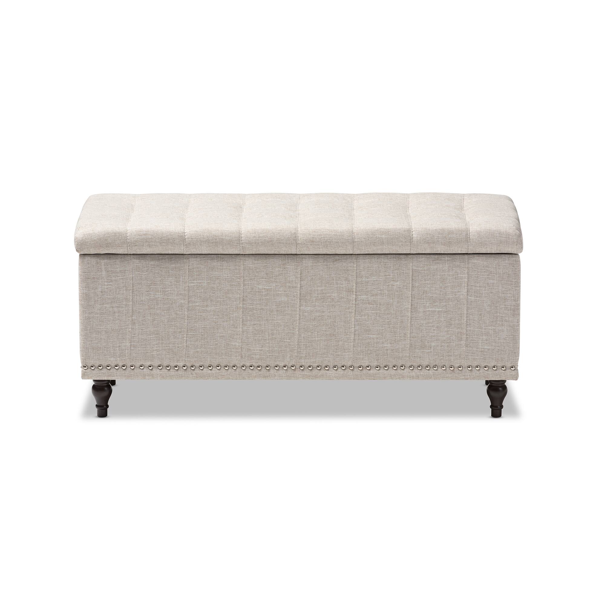 Left. Baxton Studio - Kaylee Modern Classic Fabric Upholstered Button-Tufting Storage Ottoman Bench - Beige.