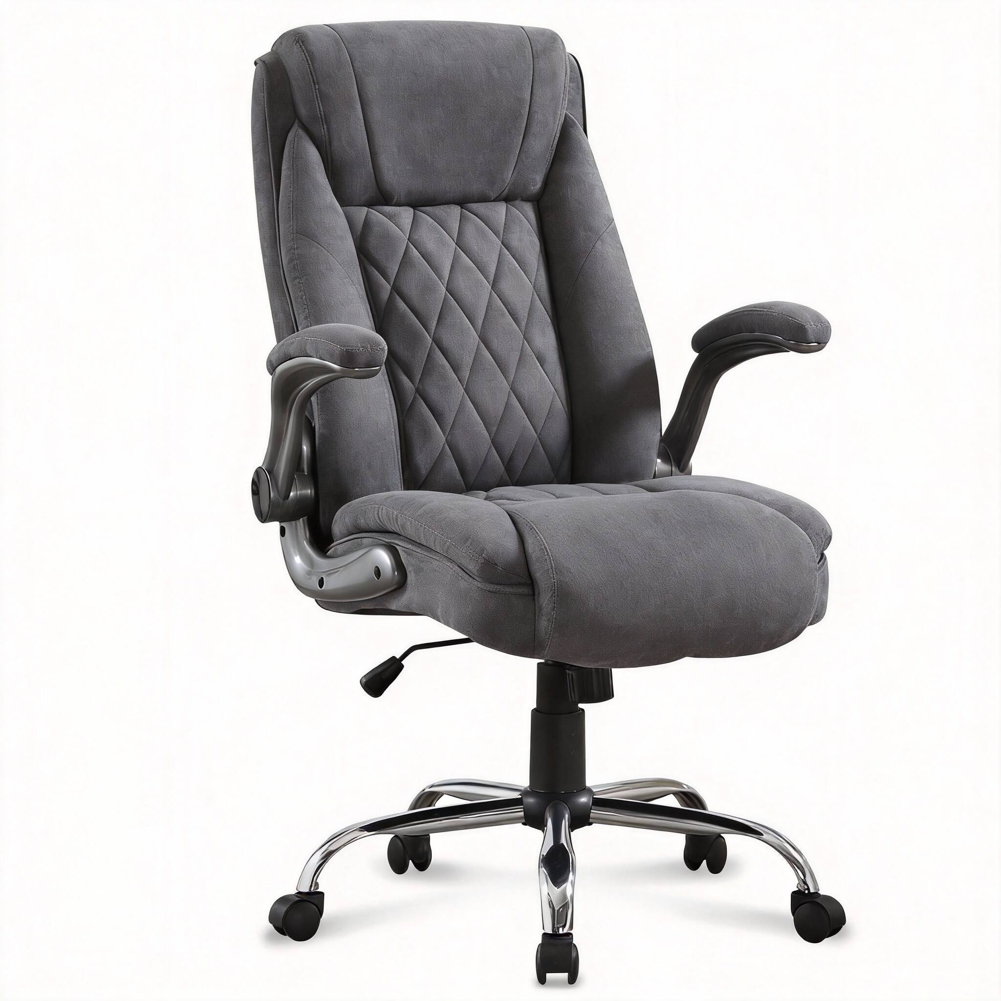 Frangdom - Big Tall Fabric Executive Chair Flip Arm Breathable Ergonomic - Grey, 400lbs, 21.6" wide, flip up armrest