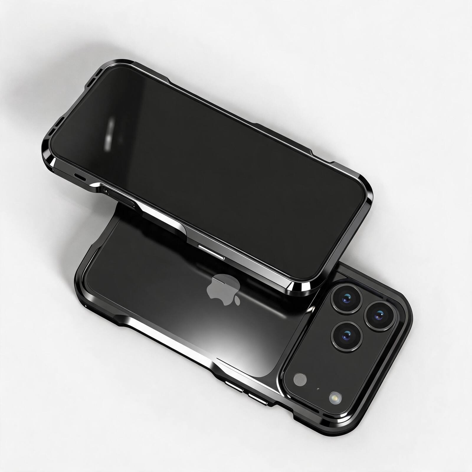Angle. UUCOVER - Metal Bumper Case for Apple iPhone 18 Pro Max Shockproof Aluminum Alloy Bumper Frame - Black.