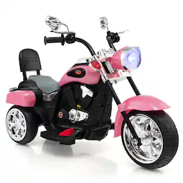 Costway - 6V Kids Ride on Chopper Motorcycle 3 Wheel Trike with Headlight and Horn - Pink