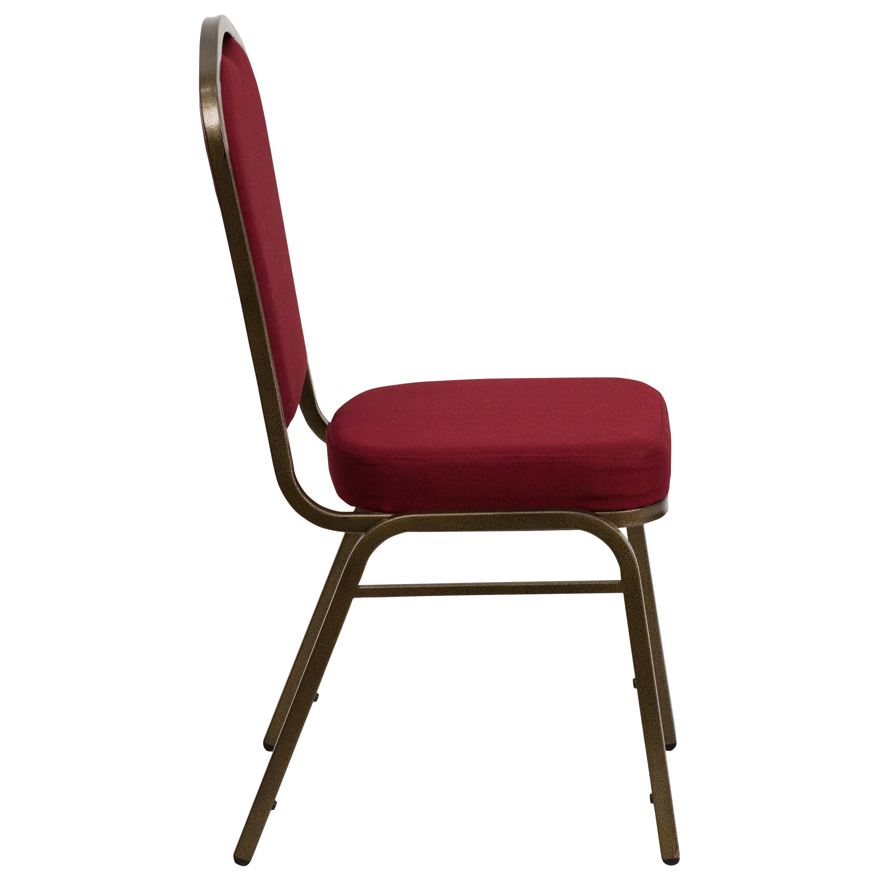 Alt View 6. Emma + Oliver - Crown Back Stacking Banquet Dining Chair - Burgundy Fabric/Gold Vein Frame.