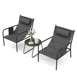 Pefilos - 3 Piece Outdoor Bistro Set, Patio Metal Chair and Coffee Table Set, Padded Cushion Padded Seat - Gray