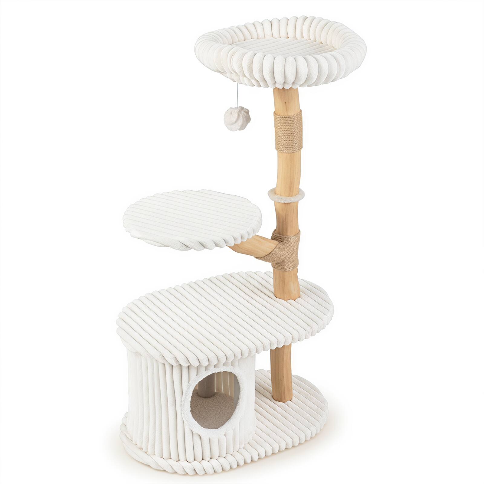 Alt View 9. Gymax - Gymax 41 Inch Tall Modern Cat Tower w/Real Wood Branches Scratching Posts Cozy Bed Beige - Beige.