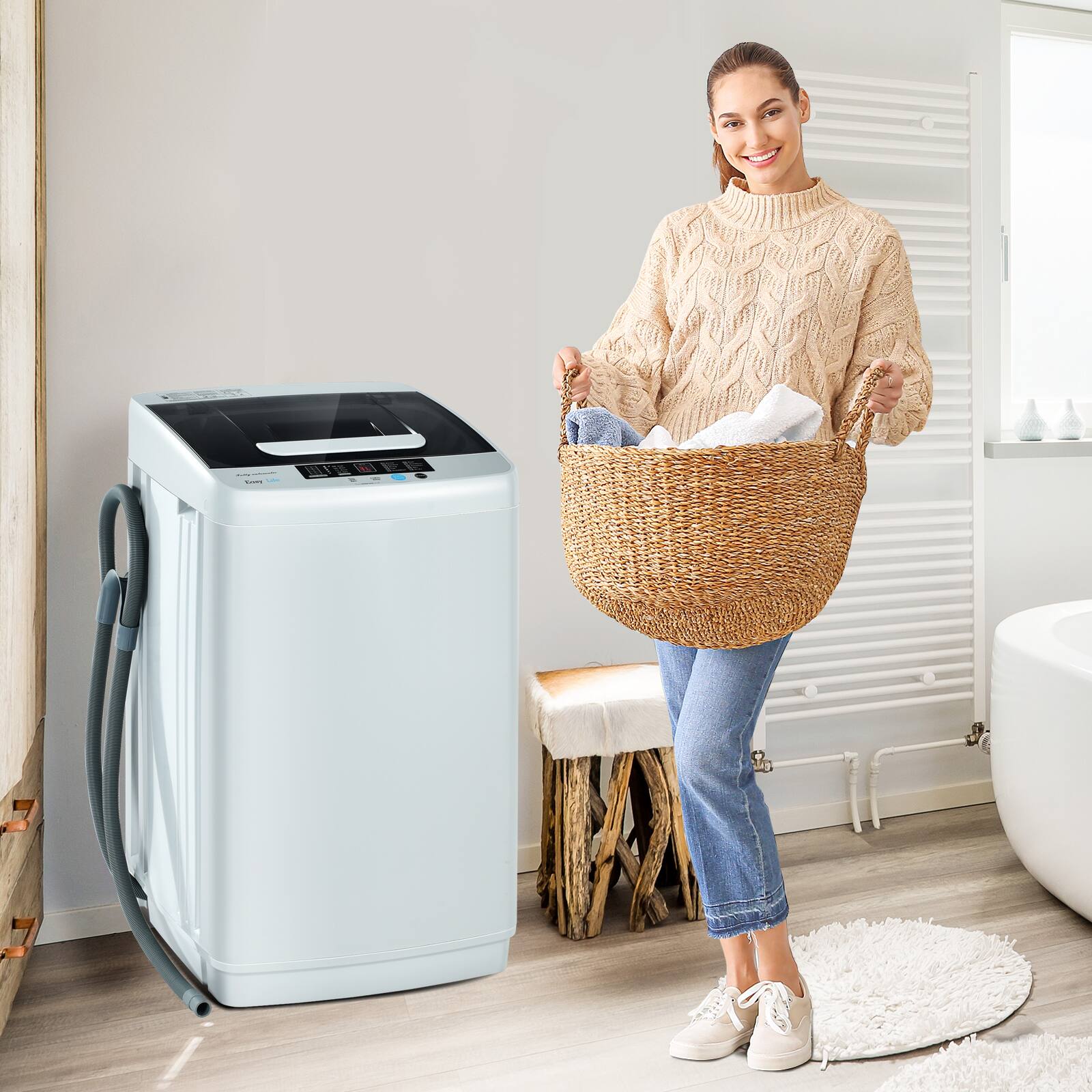 Angle. Costway - Portable Full-Automatic Laundry Washing Machine 8.8 lb. Spin Washer with Drain Pump - Grey.