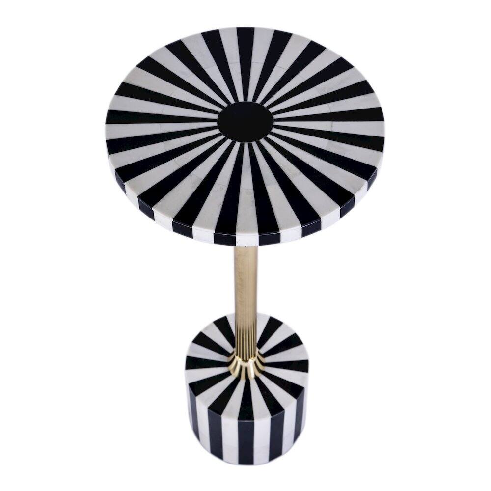 Back. Butler Specialty - Zane Brass and Bone Inlay Side Round Side Table - Black And White.