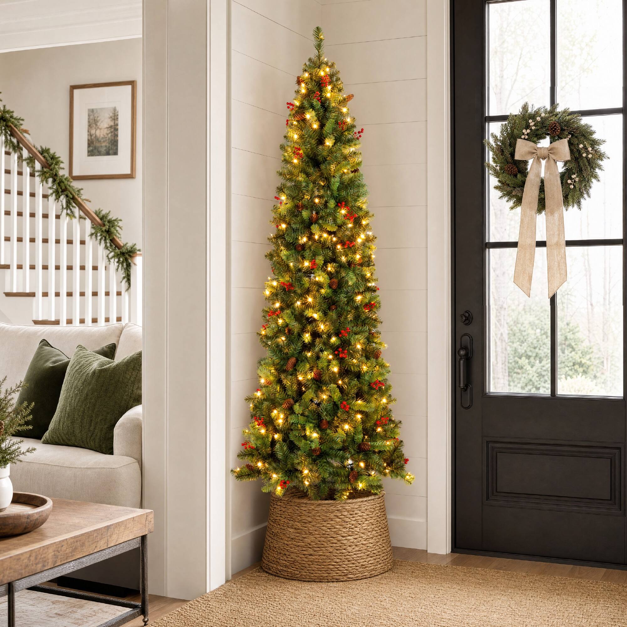 Alt View 6. Best Choice Products - Best Choice Products 6ft Pre-Lit Spruce Pencil Christmas Tree PreDecorated Prelit w/Twinkling 250 LEDs w/618 Tips - Green.
