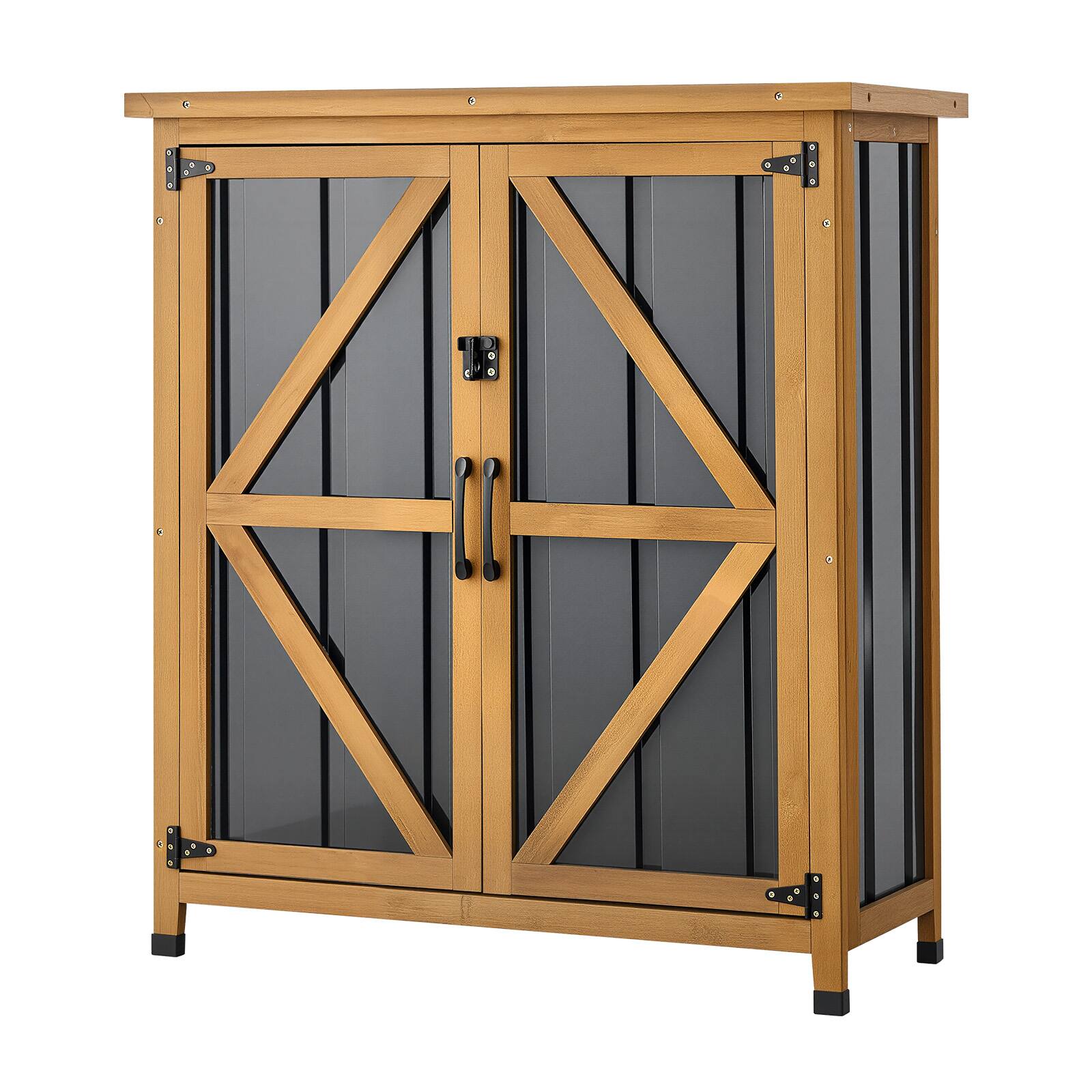 Alt View 5. VEVOR - Outdoor Storage Shed, 33.86" x 37.4" Wood & Metal Garden Tool Shed with Lockable Doors & Sloped Roof - Brown;Black.