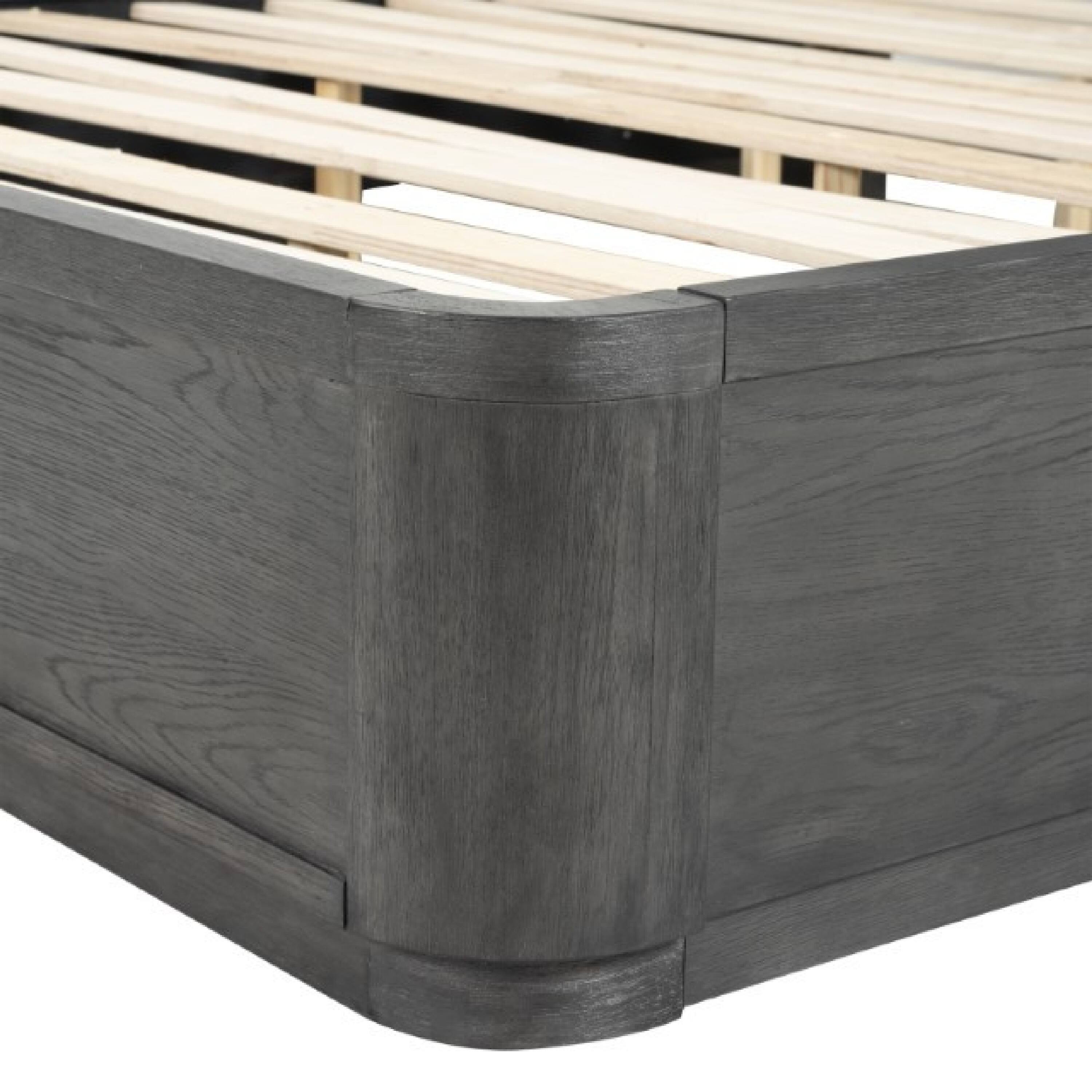 Alt View 3. Manhattan Lane - Zoko Queen Bed with Panel Style Headboard, Ash Gray Solid Wood Frame - Ash Gray, Chrome.