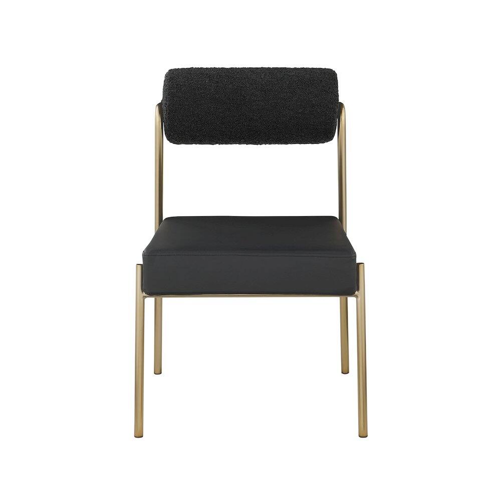 Alt View 2. Meridian Furniture - Carly Black Vegan Leather Seat / Boucle Fabric Back Dining Chair, Set of 2 - Black.
