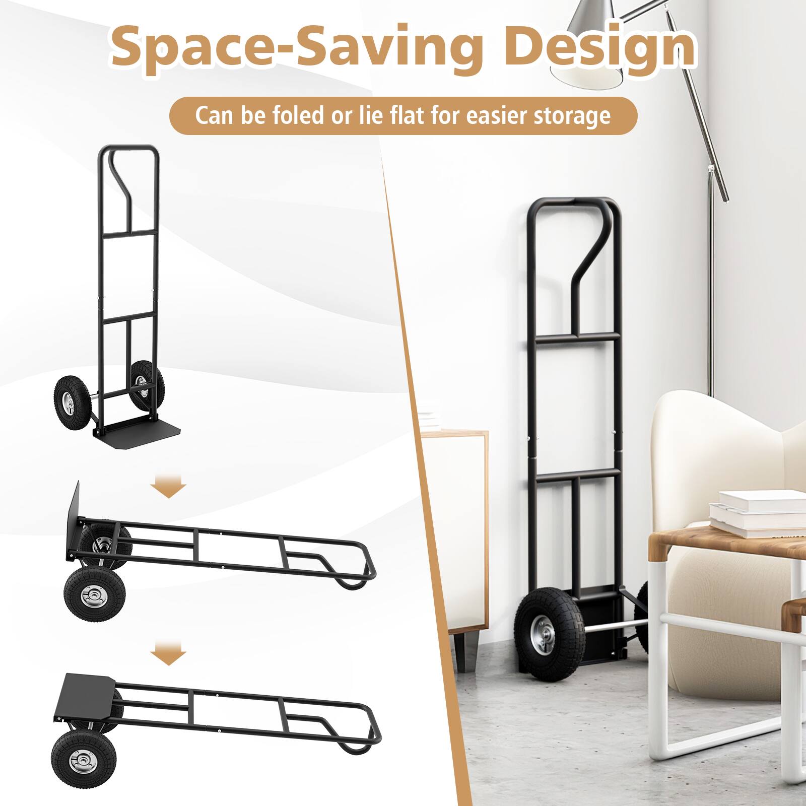 Space-saving design can be folded or lie flat for easier storage.