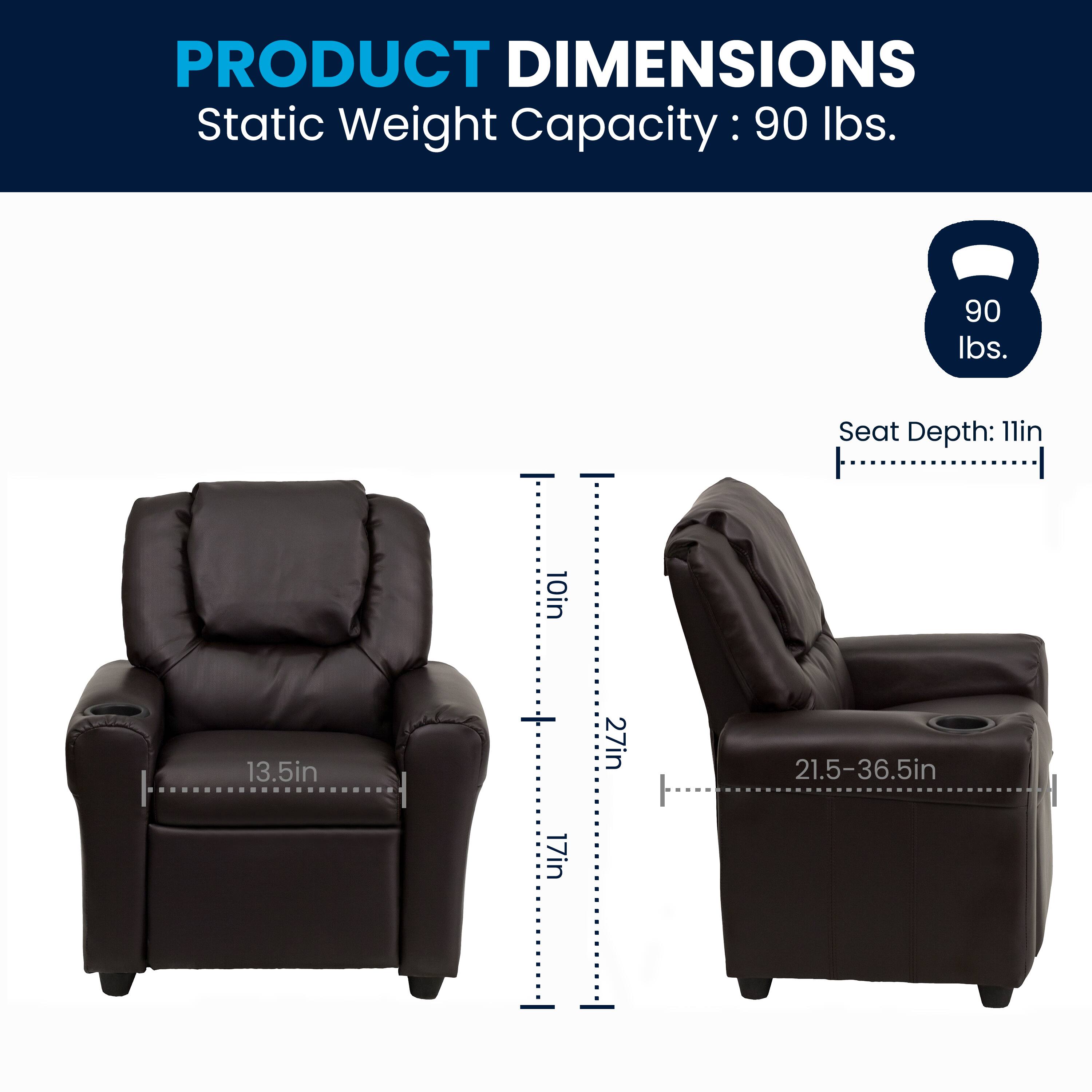 PRODUCT DIMENSIONS  
Static Weight Capacity: 90 lbs.  
Seat Depth: 11in  
Seat Width: 10in  
Seat Height: 13.5in  
Back Height: 27in  
Overall Width: 21.5-36.5in  
Overall Depth: 17in