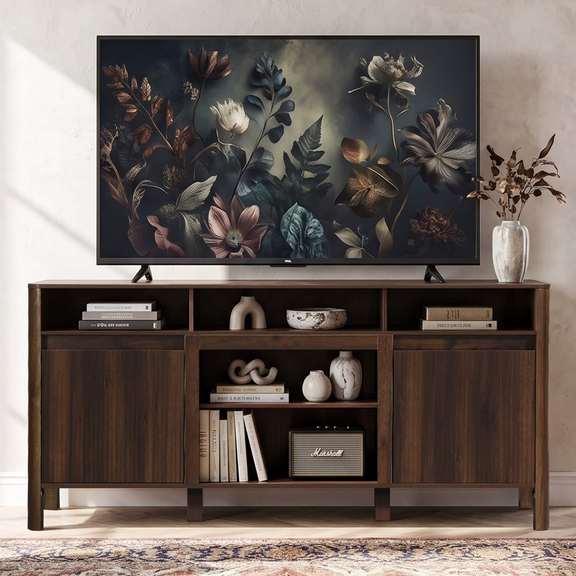 Ihomeadore - 68 Inch Farmhouse Wood Storage Console TV Stand with Open Shelves - Dark brown price history on PriceWatchPro