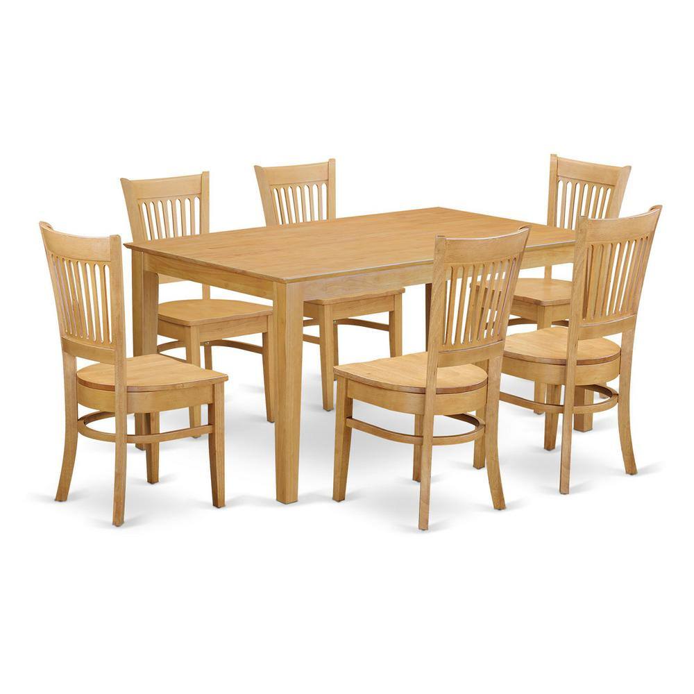 Back. East West Furniture - 7 Pc Dining room set - Dining Table and 6 Dining Chairs - Oak.