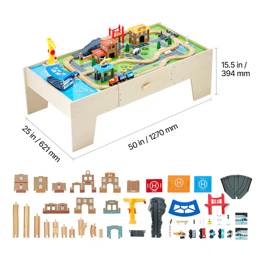 Vecta Train Table VEVOR Train Table, 62 Multicolor Pieces Wooden Kids Activity Table with ...
