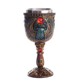 Pacific Trading - Ancient Egyptian Winged Scarab Ceremonial Wine Goblet Chalice Cup Resin Body Stainless Steel Cup - Gold