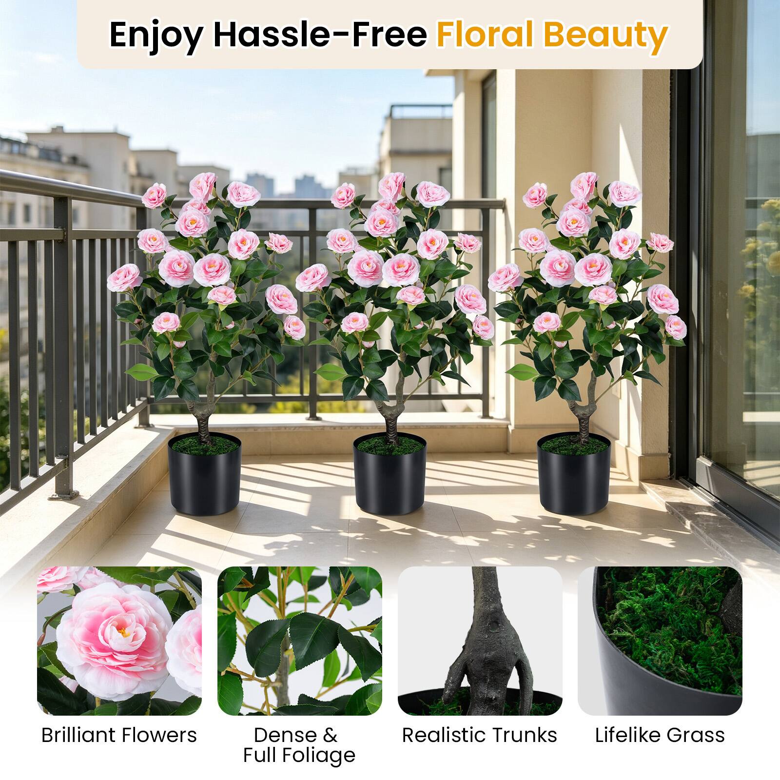 Enjoy Hassle-Free Floral Beauty

- Brilliant Flowers
- Dense & Full Foliage
- Realistic Trunks
- Lifelike Grass