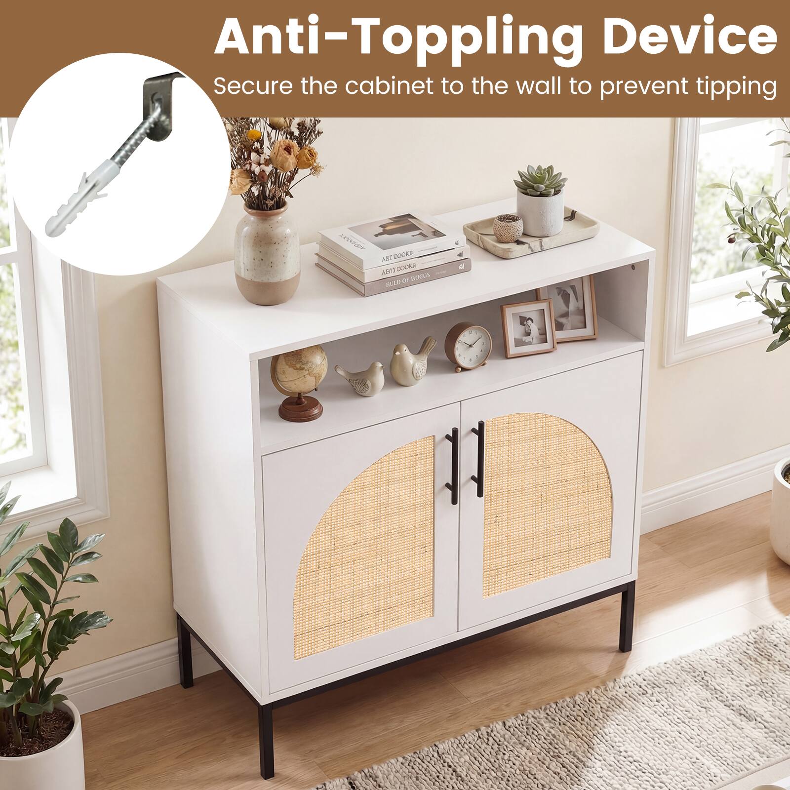 Anti-Topping Device  
Secure the cabinet to the wall to prevent tipping
